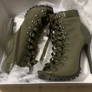 Olive green lace-up bootie